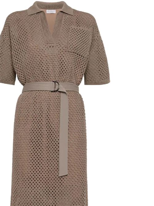 Brown cotton crochet dress Brunello Cucinelli | M78764A95C9447